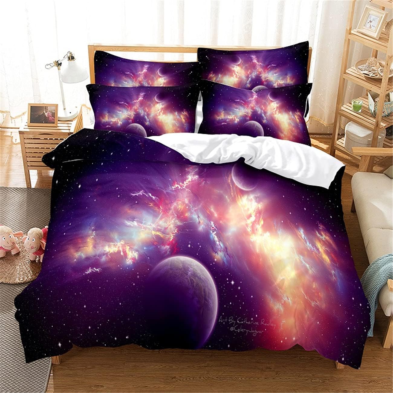 Galaxy Universe Theme Bedding Set Kids Duvet Cover Deluxe Soft Outer ...