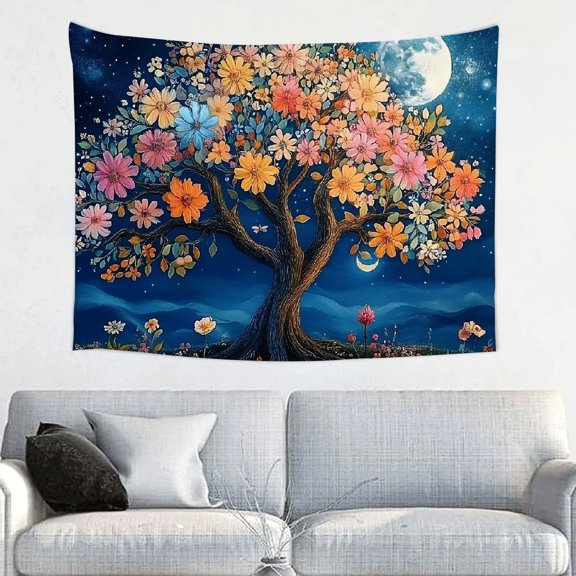 Galaxy Universe Tree of Life Mandala Wall Tapestry, Fantasy Decorative Hanging for Bedroom or Living Room, 40 x 30 in