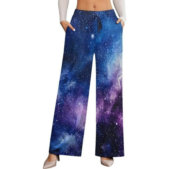 Galaxy Universe Women's Casual Wide Leg Pants Comfort Pockets Elastic Waist Loose Fit Pants