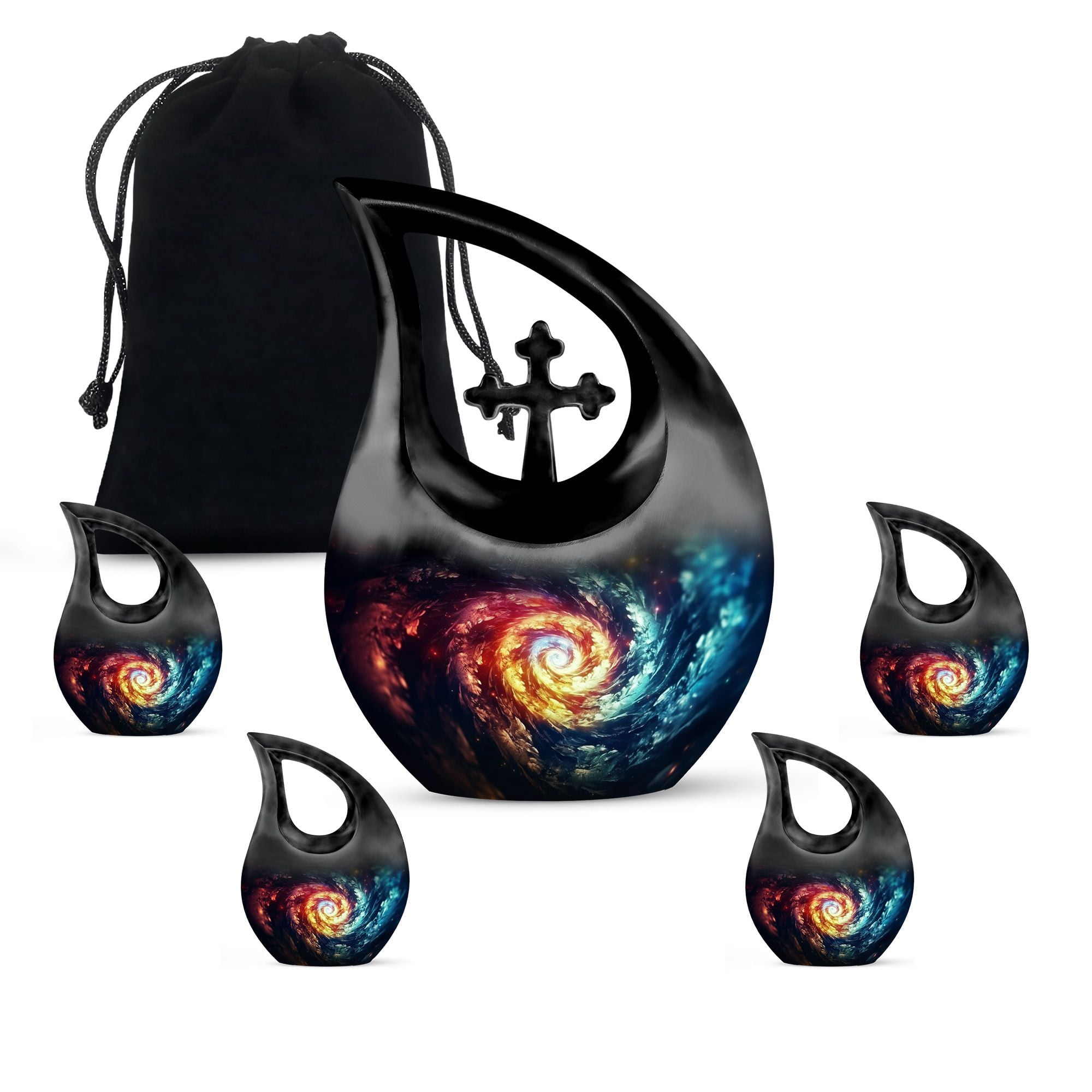 Galaxy Teardrop Urn For Human Ashes – Handcrafted Metal Cremation Urn, 10 Inch, 200 Cu In Capacity, With Velvet Bag