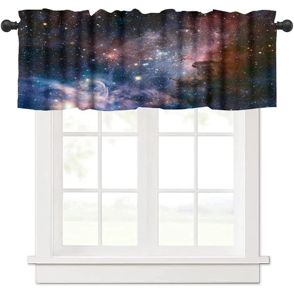 Galaxy Valance Curtain Outer Space Nebula Universe Planet Fantasy Starry Star Rod Pocket Valance Window Treatments Short Curtains for Kitchen Living Room Bathroom 54x18inch
