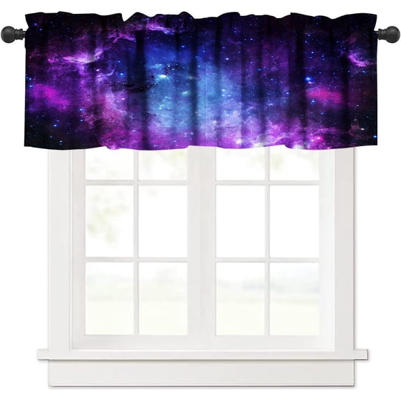 Galaxy Valance Curtain Space Nebula Universe Outer Space Starry Stars Print Rod Pocket Valance Window Treatments 1 Panel Short Curtains for Kitchen Living Room Decor 54 x 18 in