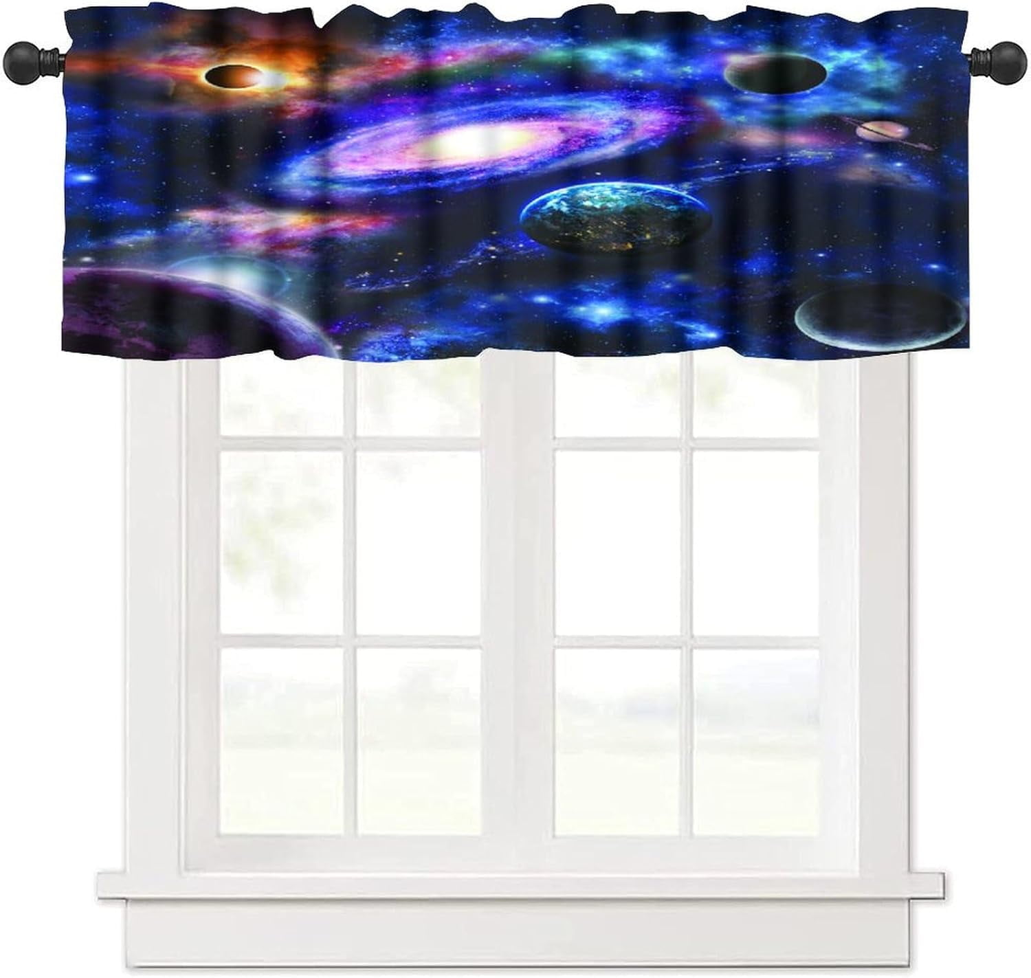 Galaxy & Starry Sky Valance Curtain Set – Includes Rod Pocket Valance + 2 Panels For Kids Room Or Living Room