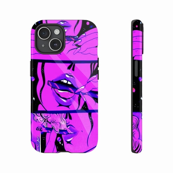 Galaxy Vibe Phone Case for Trendsetters & Night Owls - Edgy Neon Purple Art Print, Durable Shockproof Design, Compatible with iPhone 11/12/13/14/15/16 (Pro Max/Plus)