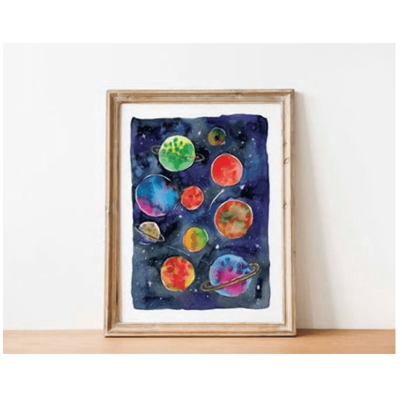 Galaxy Wall Art Watercolor Style Poster Nursery Wall Decor Galaxy Planets Poster Watercolor Style Planets Painting Colorful Galaxy