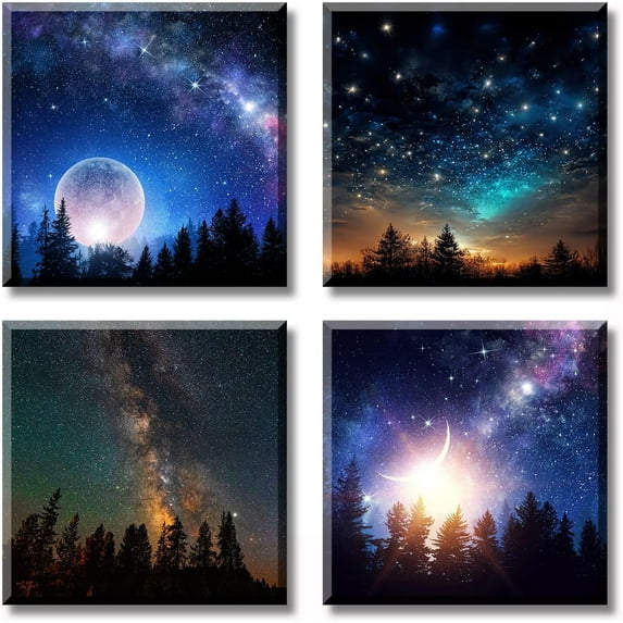 Galaxy Wall Decor for Boys Room Canvas Wall Art Colorful Nebula Starry Cosmic Painting Astronomy Poster Modern living room Bedroom Aurora Nature Landscape 12" W ×12" H×4