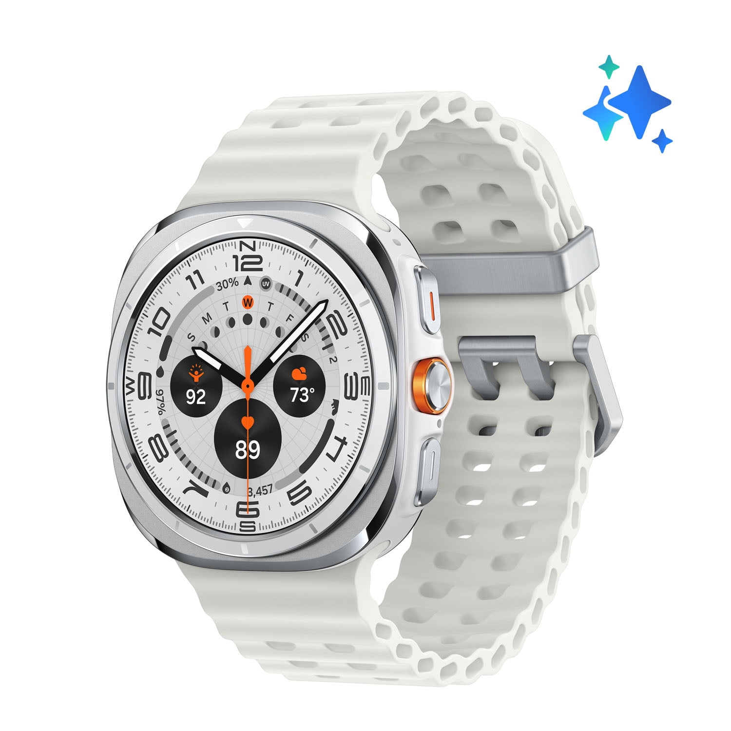 Samsung Galaxy Watch Ultra 47mm LTE Titanium Smart Watch, Titanium White, White Band