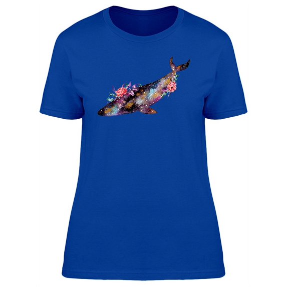 Galaxy Whale With Flowers T-Shirt Women -Image by Shutterstock, Female x-Large