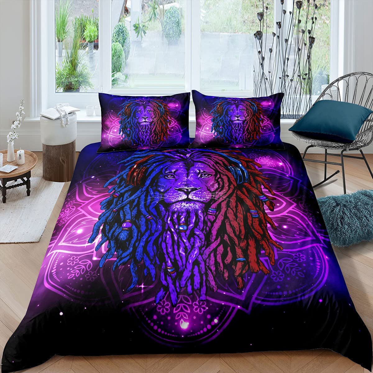 Galaxy White Tiger Duvet Cover Set King Blue Nebulas Stars Moon Bedding