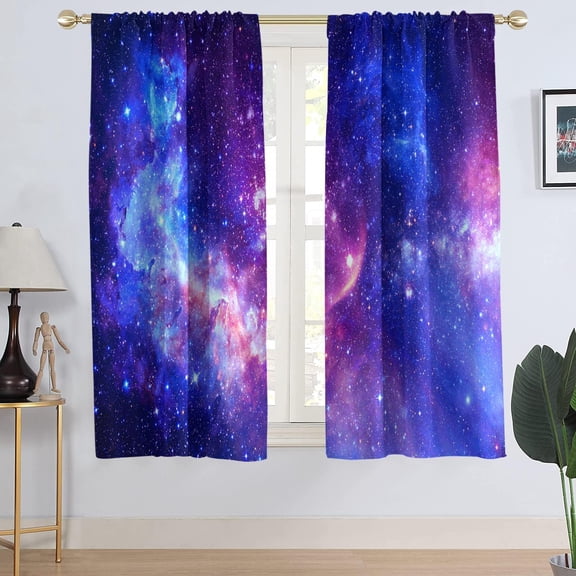 Galaxy Window Curtain Purple Blue Space Star Kids Boys Girls Celestial Universe Trippy Cool Anime Starry Wide Living Room Bedroom Rod Pocket Drapes Treatment Fabric 1 Pair, 52" W x 63" L, Fun
