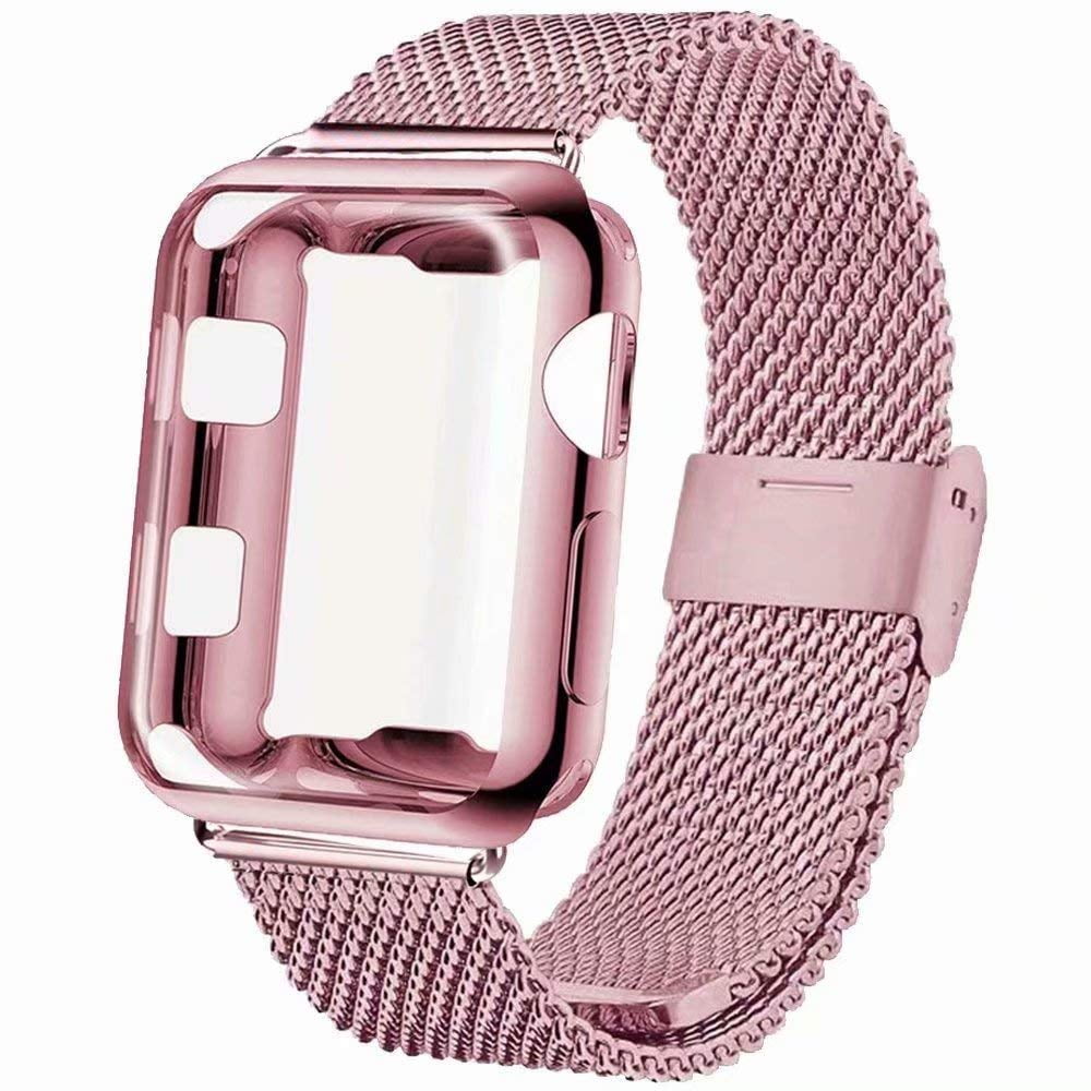 Galaxy Wireless Apple Watch Band 42mm Screen Protector Case with Milanese Loop Band for Series 3 2 1 Pink Walmart