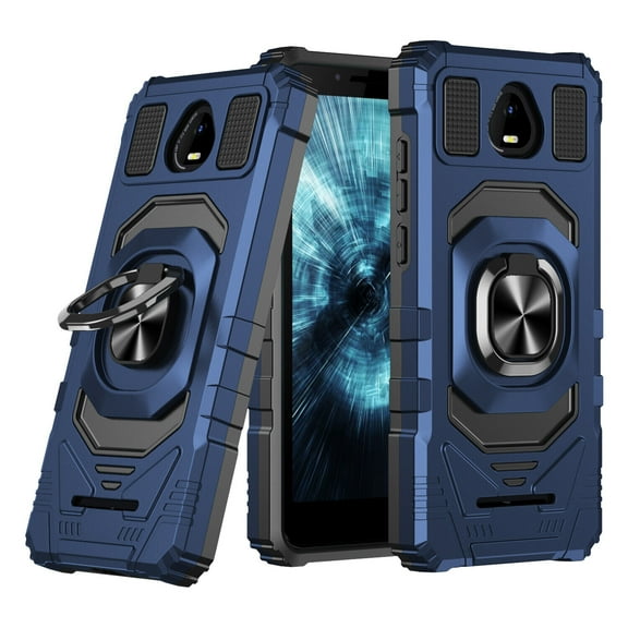 Galaxy Wireless for Boost Mobile SCHOK Volt SV55 Case w/Tempered Glass Screen Protector Ring Kickstand Car Mount Kickstand Shockproof Hard Phone Case - Blue