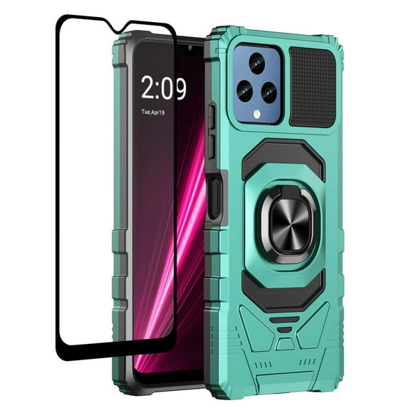 Galaxy Wireless Case for Boost Mobile Celero 5G Plus 2023 7" Case with Tempered Glass Screen Protector Ring Kickstand Car Mount Shockproof Hard Phone Case Cover - Teal