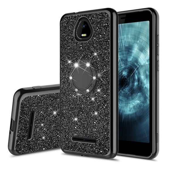 Galaxy Wireless Case for SCHOK Volt SV55 (SV55216) Case Glitter Magnetic Car Ring Holder Kickstand Phone Cover Case - Black