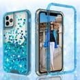 thumbnail image 1 of Galaxy Wireless Case for iPhone 11, Hard Clear Glitter Liquid Waterfall Heavy Duty Girls Women for Apple iPhone 11 Case - Teal, 1 of 6