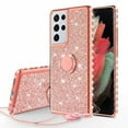 thumbnail image 1 of Galaxy Wireless Glitter Case for Samsung Galaxy S21 Ultra Case, Ring Kickstand Bling Cover for Girls Women Diamond Sparkly for Galaxy S21 Ultra Cases - Rose Gold, 1 of 3