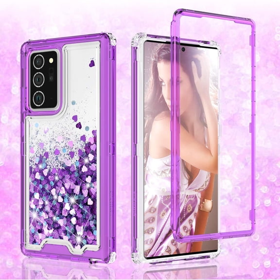 Galaxy Wireless USA Case for Galaxy Note 20 Ultra, Clear Glitter Liquid Waterfall Heavy Duty Girls Women for Samsung Galaxy Note 20 Ultra Case - Purple