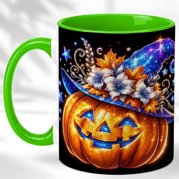 Galaxy Witch Pumpkin Coffee Mug, Jack O Lantern Mug, Ceramic 11 oz