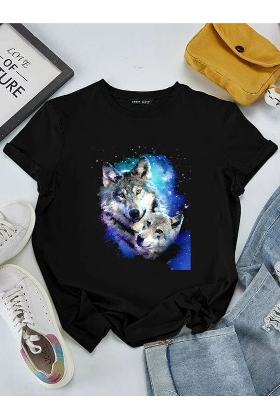 Galaxy Wolves Cosmic Space Wolf Family Wolves Face Animal Graphic Art Unisex T-Shirt V16466 ,up to size 5XL