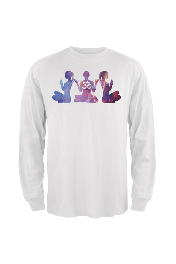 Galaxy Yoga Om Meditation White Adult Long Sleeve T-Shirt - X-Large