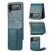 Galaxy Z Flip 3 5G Case 6.7 Inch - TECH CIRCLE Lightweight Synthetic Leather/Plastic Protective Case with Card Holders, Scratch Resistant Wallet Simple Cover Dark Green