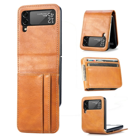 Galaxy Z Flip 3 5G Case (6.7 Inch) - TECH CIRCLE Lightweight Synthetic Leather/Plastic Protective Case with Card Holders, Scratch Resistant Wallet Simple Cover (Yellow)
