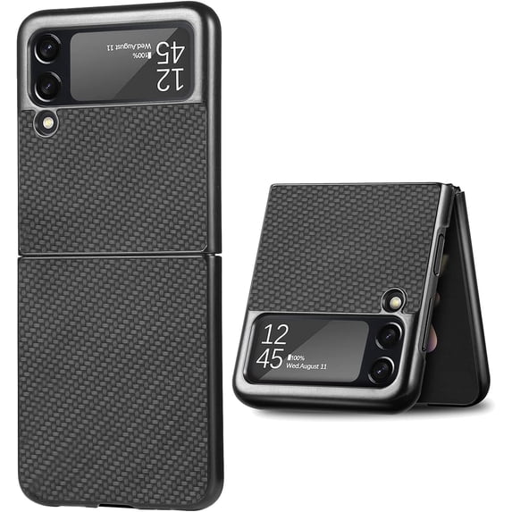 Galaxy Z Flip 3 5G Case, Carbon Fiber Designed Shockproof Full-Body Protective Cover Phone Case for Galaxy Z Flip 3 5G 2021, Anti-Scratch Protector, Supports Wireless Charging, Black