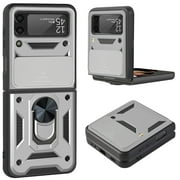 Galaxy Z Flip 3 5G Case, TECHCIRCLE 360 Ring Kickstand Magnetic & Slide Camera Protector Military-Grade Rugged Hybrid Protective Cover for Samsung Galaxy Z Flip 3 2021 - Silver