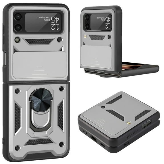 Galaxy Z Flip 3 5G Case, TECHCIRCLE 360 Ring Kickstand Magnetic & Slide Camera Protector Military-Grade Rugged Hybrid Protective Cover for Samsung Galaxy Z Flip 3 2021 - Silver