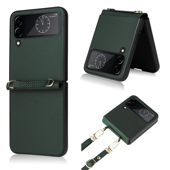 Galaxy Z Flip 3 5G Phone Case (2021), Decase Slim Lightweight Crossbody Neck Cover with Shoulder Strap Lanyard PU Leather/Soft TPU Bumper Shockproof Cover for Samsung Galaxy Z Flip 3 (6.7"),Darkgreen