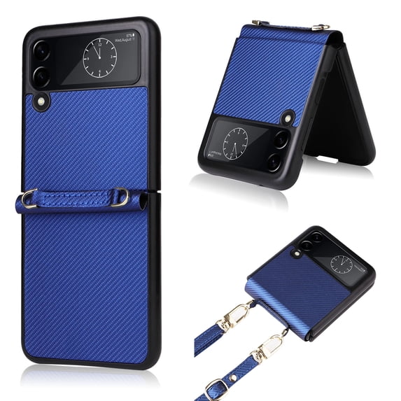 Galaxy Z Flip 3 5G Phone Case (2021), Decase Slim Lightweight Crossbody Neck Cover with Shoulder Strap Lanyard PU Leather & Soft TPU Bumper Shockproof Cover for Samsung Galaxy Z Flip 3 (6.7"), Blue