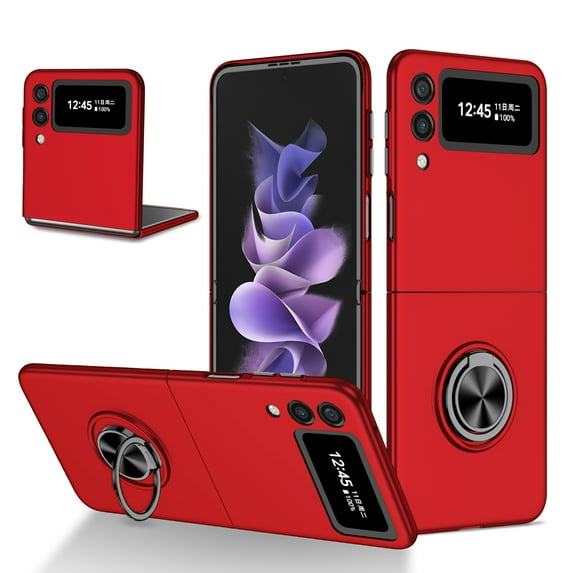 Galaxy Z Flip 3 Case and Cover, Allytech Magnetic Ring Holder Slim Matte PC All-Inclusive Protection Kickstand Case for Samsung Galaxy Z Flip 3 (5G), Red