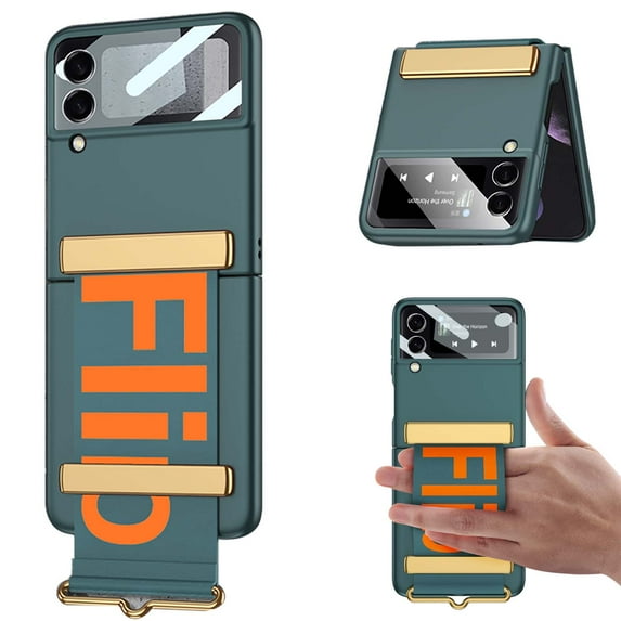 Galaxy Z Flip 3 Case Cover, Case for Samsung Flip 3 5G 2021, Allytech Hard PC Protective Case with Strap Kickstand All-Inclusive Camera Lens Protector Case for Samsung Galaxy Z Flip 3, Darkgreen