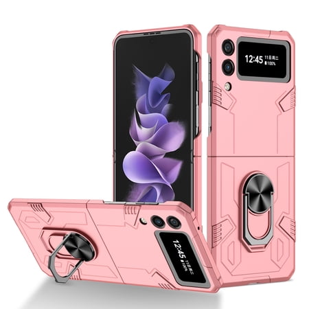 Galaxy Z Flip 3 Case,Rugged Military Grade Anti-Fall Shockproof Heavy Duty Protective Phone Case with Kickstand Magnetic Ring Stand Full Body Case For Samsung Galaxy Z Flip 3,Pink