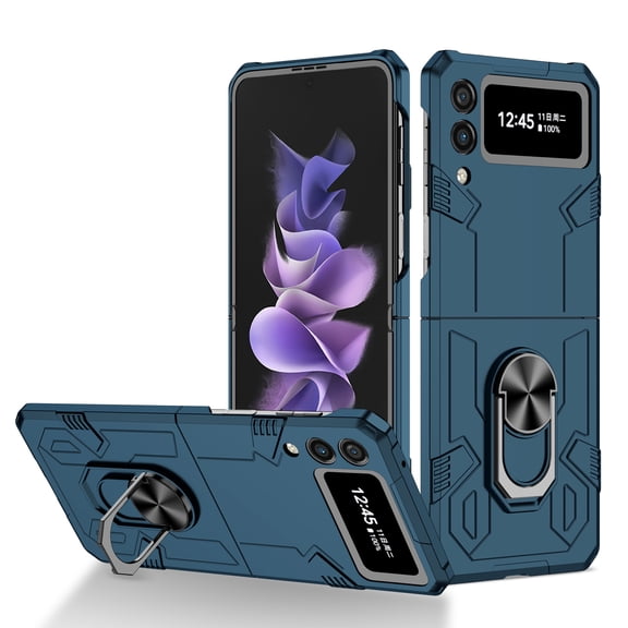 Galaxy Z Flip 3 Case,Rugged Military Grade Anti-Fall Shockproof Heavy Duty Protective Phone Case with Kickstand Magnetic Ring Stand Full Body Case For Samsung Galaxy Z Flip 3,Darkblue