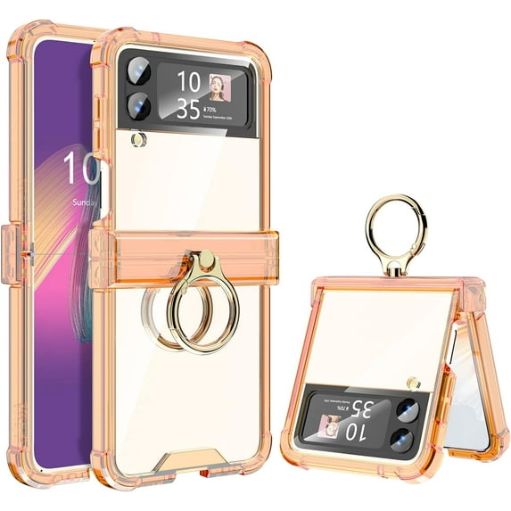Galaxy Z Flip 3 Case with Hinge Protection Clear Samsung Flip 3 Case with Kickstand Protective Cover for Samsung Galaxy Z Flip 3 5G (2021) - Orange