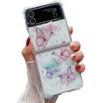 thumbnail image 1 of Galaxy Z Flip 3 Clear Case, Cute Pretty Butterfly Glitter Shockproof Soft Flexible Rubber Girls Women Cover Case for Samsung Z Flip 3 (Pink), 1 of 9