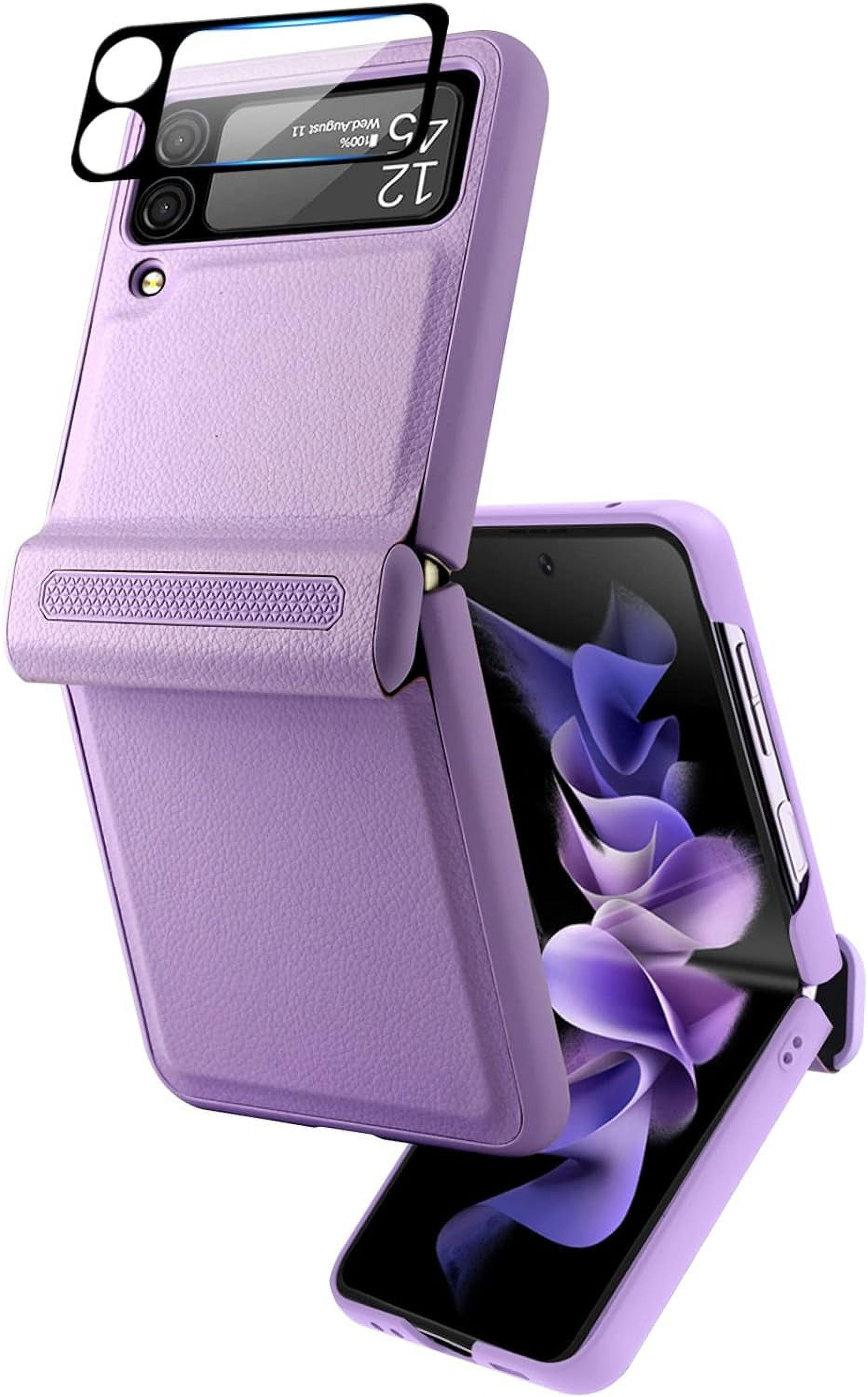 Galaxy Z Flip 3 Phone Case with Hinge Protection,Compatible Samsung Flip 3 Case with Screen Protector Heavy Duty Shockproof Protective Cover Case for Samsung Galaxy Z Flip 3 Cute Women-Purple