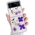 thumbnail image 1 of Galaxy Z Flip 3 Real Flower Case, Soft Clear Flexible Rubber Pressed Dry Real Flowers Case Girls Women Glitter Shockproof Floral Cover for Samsung Galaxy Z Flip 3 -Purple Flower, 1 of 17
