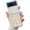 thumbnail image 1 of Galaxy Z Flip 3 Real Flower Case, Soft Clear Flexible Rubber Pressed Dry Real Flowers Case Girls Women Glitter Shockproof Floral Cover for Samsung Galaxy Z Flip 3 -Yellow, 1 of 18