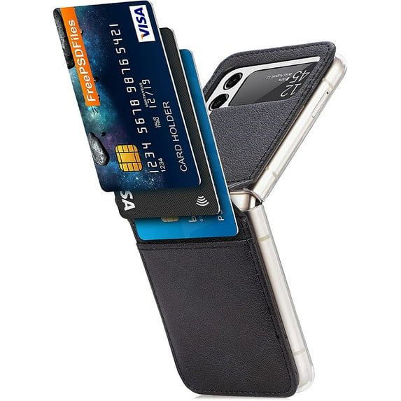 Galaxy Z Flip 4 5G Case,Samsung Z Flip 4 Luxury PU Leather Wallet Protective Phone Case with Card Slots Pocket Cover Case for Samsung Galaxy Z Flip 4 5G Black