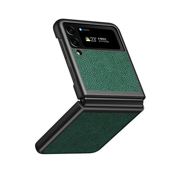 Galaxy Z Flip 4 Case 2022, Allytech Lychee Pattern PU Leather Hard Back Foldable All Around Protective Case for Samsung Galaxy Z Flip 4 5G, Green