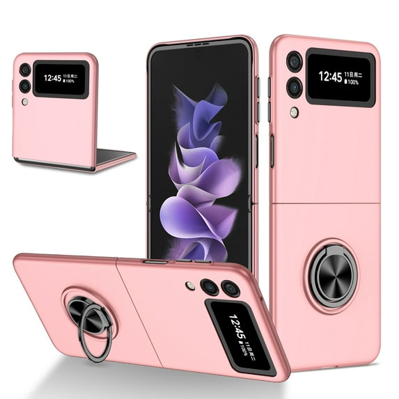 Galaxy Z Flip 4 Case and Cover, Allytech Magnetic Ring Holder Slim Matte PC All-Inclusive Protection Kickstand Case for Samsung Galaxy Z Flip 4 (5G) 2022, Pink