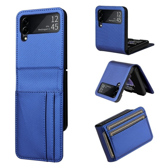 Galaxy Z Flip 4 Case,Samsung Galaxy Z Flip 4 Luxury Premium PU Leather Wallet Protective Phone Case Card Slots Pocket Purse Women Man Cover Case for Samsung Galaxy Z Flip 4, Blue