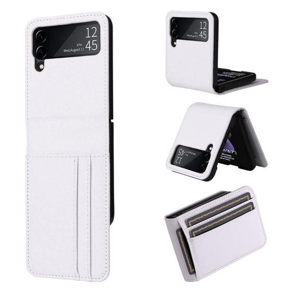 Galaxy Z Flip 4 Case,Samsung Galaxy Z Flip 4 Luxury Premium PU Leather Wallet Protective Phone Case Card Slots Pocket Purse Women Man Cover Case for Samsung Galaxy Z Flip 4, White