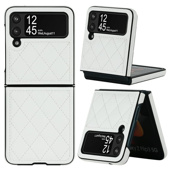 Galaxy Z Flip 4 Case,Samsung Z Flip 4 Case, Women Elegant Ultra Thin PU Leather Shookproof Folding Anti-Drop Wear-Resistant Glossy Design Back Phone Cover For Samsung Z Flip 4,White