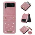 thumbnail image 1 of Galaxy Z Flip 4 Case with Shoulder Strap Lanyard, Allytech Glitter PU Leather Card Holder Pocket Removable Crossbody Strap Case for Samsung Galaxy Z Flip 4 5G 2022, Pink, 1 of 10