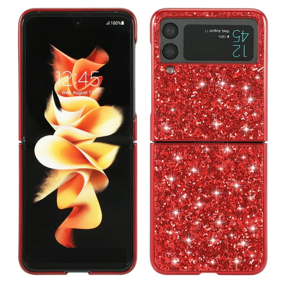 Galaxy Z Flip 4 Case, TECH CIRCLE Ultra Thin Glitter Bling Diamond Girls Woman Shockproof TPU Rubber Full Body Protective Cover for Samsung Galaxy Z Flip 4 5G 6.7 inch 2022, Red