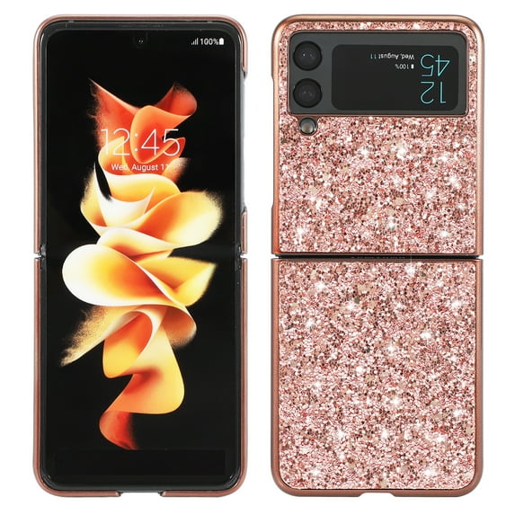 Galaxy Z Flip 4 Case, TECH CIRCLE Ultra Thin Glitter Bling Diamond Girls Woman Shockproof TPU Rubber Full Body Protective Cover for Samsung Galaxy Z Flip 4 5G 6.7 inch 2022, Rosegold
