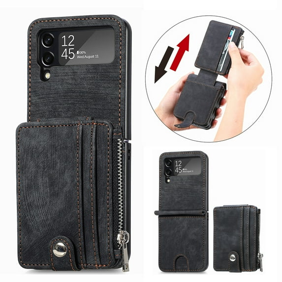 Galaxy Z Flip 4 Wallet Case with Card Holder【2 in 1 Detachable】【 Zipper Wallet】, Slim Fit Retro PU Leather Protective Flip Phone Cover for Samsung Galaxy Z Flip 4 5G 2022
